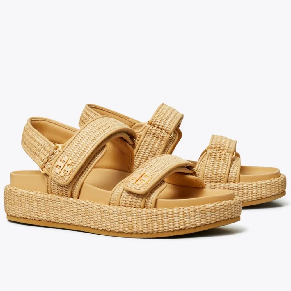 Tory Burch Kira Sport Sandal in Raffia w/ Gold-tone Hardware 5.5M